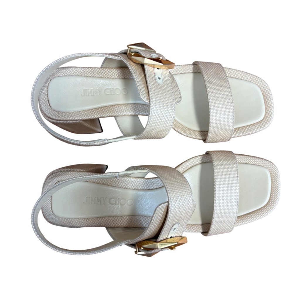 NEW Jimmy Choo Hawke 70 Block Heel Sandals in Natural/Gold sizes 35.5, 37.5 $895 - Picture 11 of 16